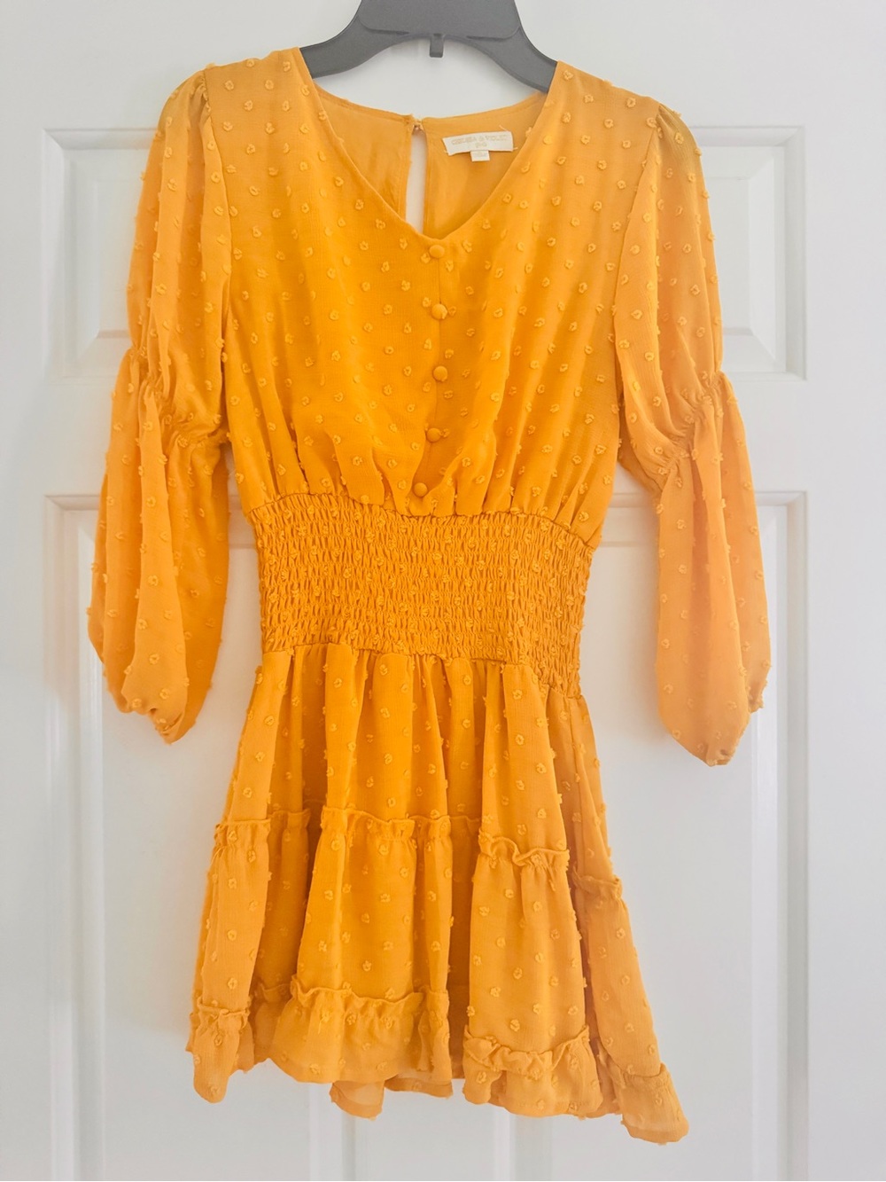 Chelsea & Violet Swiss Dot Dress in Mustard